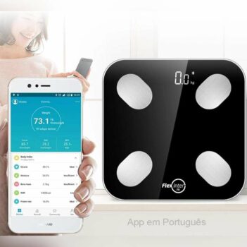 Balança Digital Smart Corporal Com Bioimpedância APP Android/IOS Preto - FlexInter