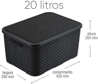 CAIXA ORGANIZADORA RATTAN 20L PRETA