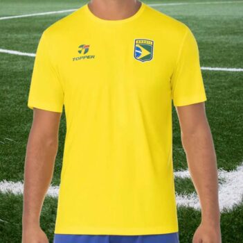 Camiseta Gola Alta de Futebol Topper - Brasil Combate Masculina Manga Curta Amarela