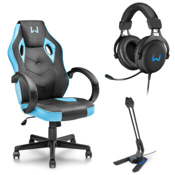 Combo Gamer - Cadeira Gamer Azul, Headset Gamer USB 7,1 3D LED Azul e Microfone Gamer Olier USB Warrior - GA161K