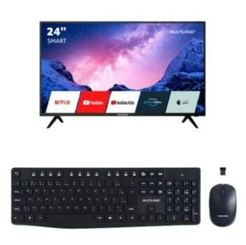 Combo Office - Tela Multilaser 24 Pol HD com Função Smart E Wifi e Teclado e Mouse Sem Fio Teclas Côncavas 1600dpi Preto - TL040K