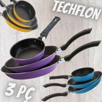 Conjunto de Frigideiras 3 Peças Antiaderente Techflon Nacional