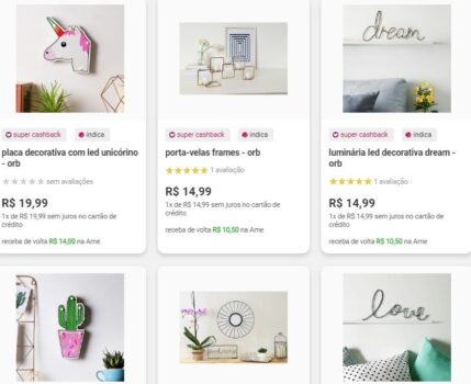 Itens de decoração com 70% de CASHBACK