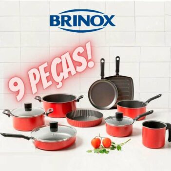 Jogo de panelas 9 peças antiaderente pro-flon Garlic- Vermelho