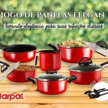 Jogo De Panelas Antiaderente Com Tampas De Vidro Elegan Vermelho 9 Peças Marpal