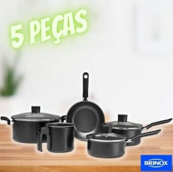 Jogo de Panelas Ebony, 5Pcs, BRINOX REVESTIDOS, Preto