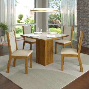 Mesa de Jantar 4 Cadeiras Quadrada Viero Móveis - Essence
