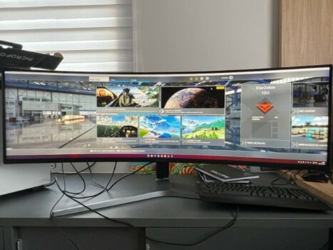Monitor Gamer Curvo Samsung Odyssey Rg90 49" Dqhd Tela Super Ultrawide 120hz Hdmi Dp Usb Freesync Com Ajuste De Altura Preto Série Rg90