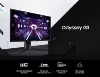 Monitor Gamer Samsung Odyssey 24" Fhd 144 Hz 1ms com Ajuste de Altura Hdmi Dp Vga Freesync Preto Serie G3 - LF24G35TFWLXZD