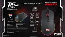 Mouse Gamer Philco PMS70 RGB 5000DPI 7 Botões - Preto