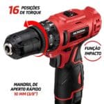 Parafusadeira Furadeira De Impacto Bateria 12V Bivolt Mondial Pi 12Ma Biv