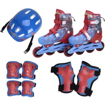 Patins Infantil 4 rodas In Line Ajustável Com Kit Proteção Tamanho 32-35 Marvel Spider-man - brink+