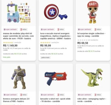 Seleção de brinquedos com 50% de CASHBACK