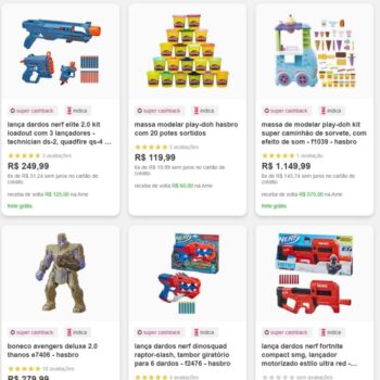 Seleção de brinquedos com 50% de CASHBACK