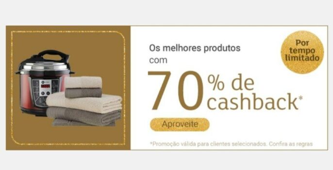 Seleção de itens com 70% de CASHBACK