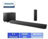 Soundbar Philips TAB5305/78 com Subwoofer Wireless Conexões Bluetooth Auxiliar Cabo Óptico e HDMI ARC - Preto