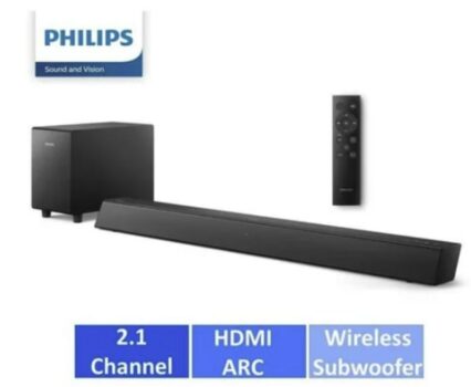 Soundbar Philips TAB5305/78 com Subwoofer Wireless Conexões Bluetooth Auxiliar Cabo Óptico e HDMI ARC - Preto