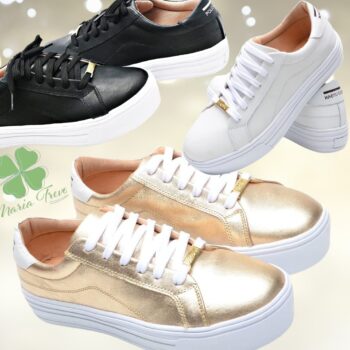 Tênis Couro Feminino Casual Maria Trevo Plataforma