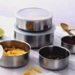 Conjunto de Tigelas com Tampa Jogo de Potes 5 Peças Trevalla em Inox