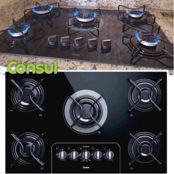 Cooktop 5 Bocas a Gás GLP Consul Vidro Temperado - Preto Acendimento Automático Facilite CD075AE