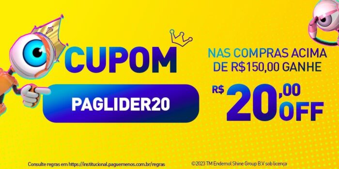 Cupom de R$20 de desconto em compras acima de R$150