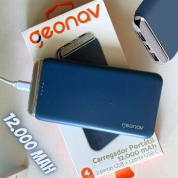 Geonav Carregador Portátil Universal, Power Bank, 12.000 mAh, 2 Saídas USB + 1 Saída USB-C, PB12KMB, Azul Marinho