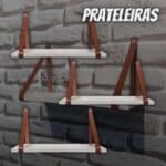 Kit 3 Prateleiras Branca em MDF 60x15cm com alça Caramelo para sala cozinha banheiro quarto