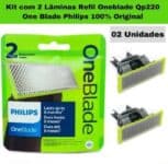 Lâminas de reposição originais Philips OneBlade, para barbeador e aparador elétrico OneBlade, aço inoxidável durável, raspar, aparar e contornar, pacote com 2, modelo QP220/51