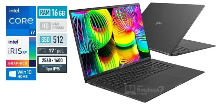 Notebook LG Gram Intel Core i7-1165G7, 16GB RAM, 512GB SSD M.2 NVMe, 17' IPS, Iris Xe Graphics, Windows 10 Home, Preto - 17Z90P-G.BH71P2