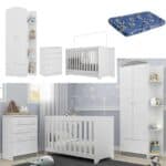 Quarto Infantil Completo João e Maria com berço 3 em 1 + colchão Multimóveis + Roupeiro e cômoda Branco