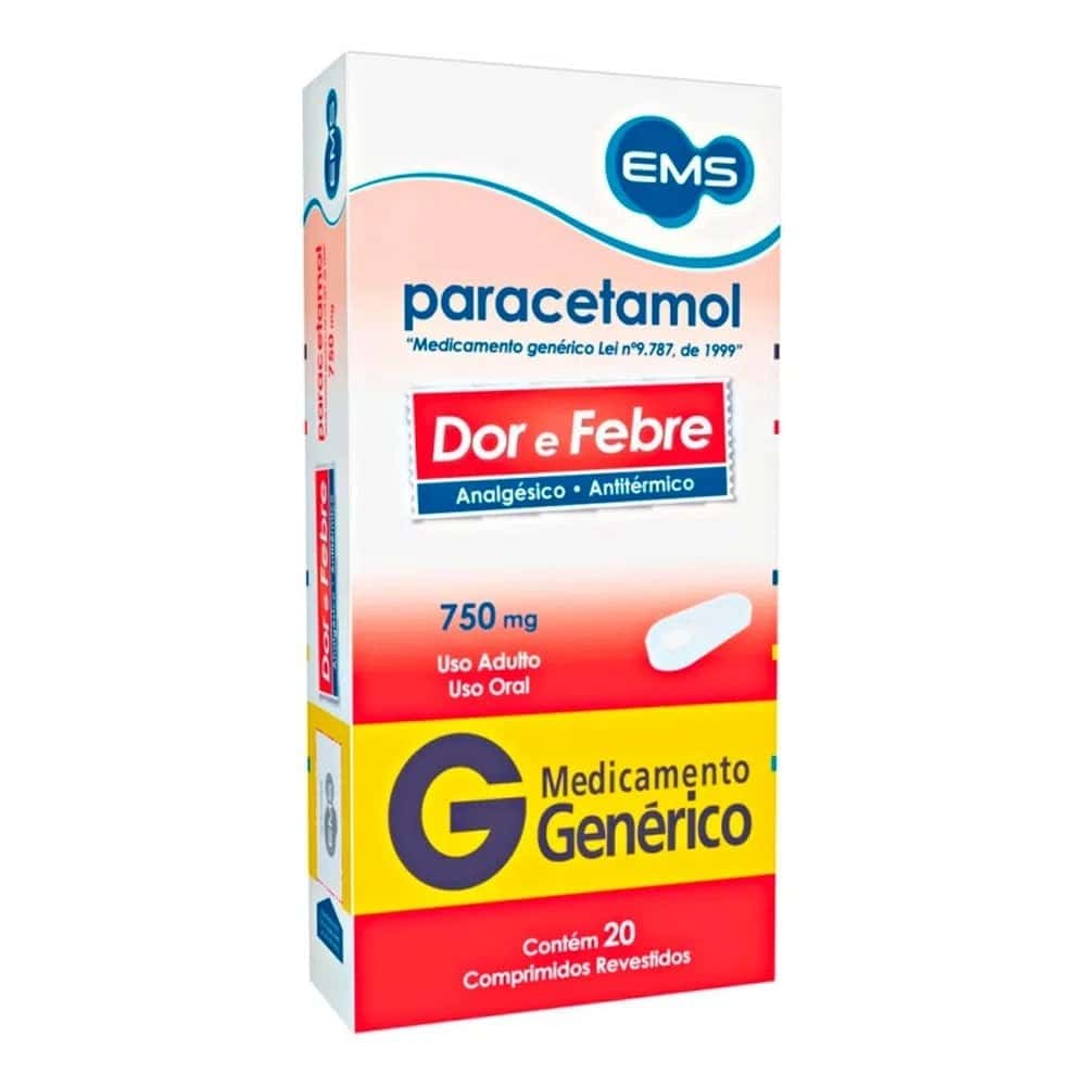 3 Cx Paracetamol 750mg Com 20 Comprimidos Genéricos Ems