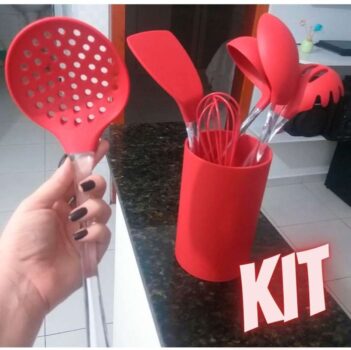 Conjunto de Gadgets de Silicone com Cabo Acrílico 7 Peças Euro Vermelho