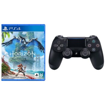 Controle sem Fio DualShock 4 Sony PS4 - Jet Black + Jogo Horizon Forbidden West - PS4