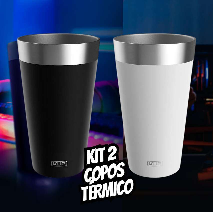 Copo Térmico Kup - Kit 2 copos, Preto e Branco, Sem Tampa, 473ml - HTCAC009