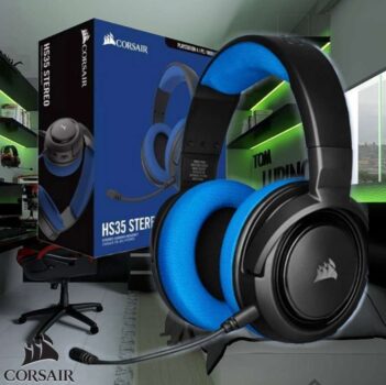 Headset Gamer Corsair HS35 P2 Stereo 2.0 Para PC, Mac, Xbox One, PS4, Switch, iOS e Android - Preto e Azul CA-9011196-NA