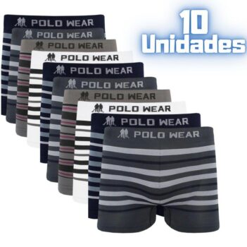 Kit 10 Cuecas Boxer Polo Wear Listrada Sortida