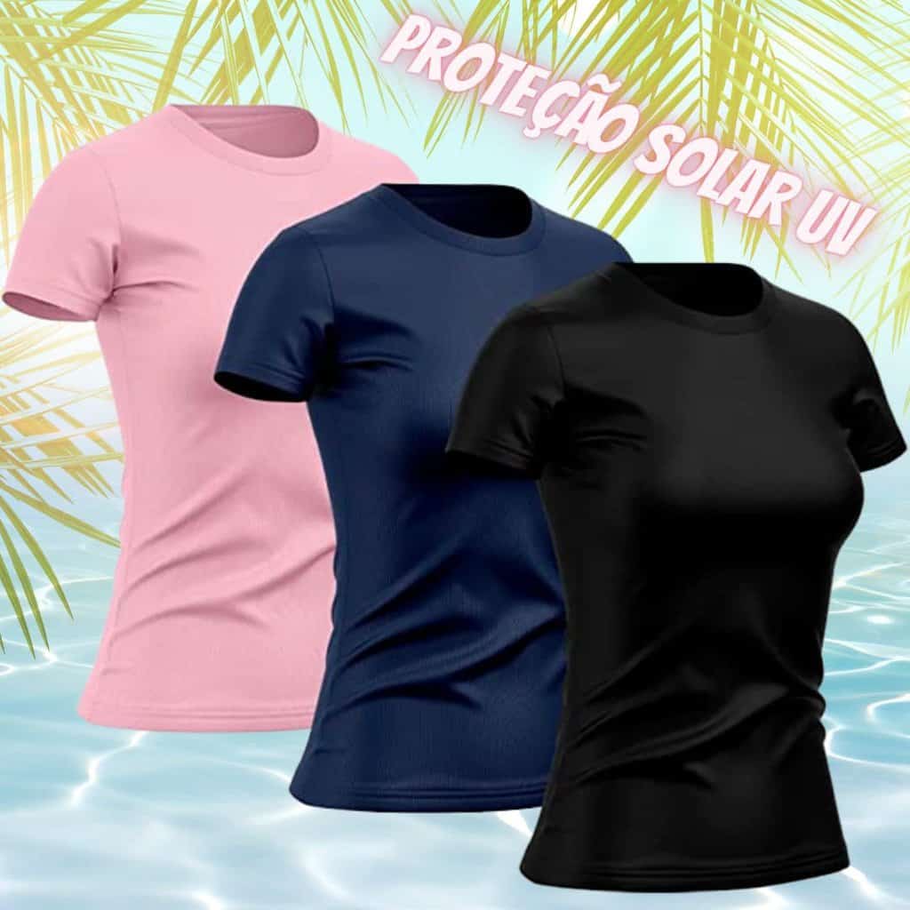 Kit 3 Camisetas Feminina Dry Básica Lisa Proteção Solar Uv Térmica Camisa Blusa 8462