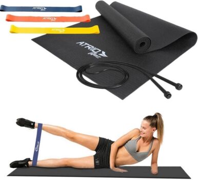 Kit Treino com Corda + Elástico + Tapete Atrio - ES357, Multicor