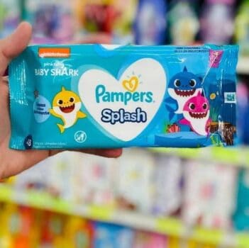 Lenços Umedecidos Pampers Splashers Baby Shark 48 Unidades