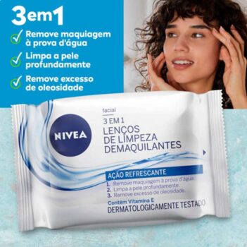 NIVEA Lenços de Limpeza Demaquilantes 3 em 1 Refrescante - Remove a maquiagem à prova d'água, refresca a pele, limpa profundamente sem precisar lavar o rosto, podendo ser usado todos os dias - 25 un