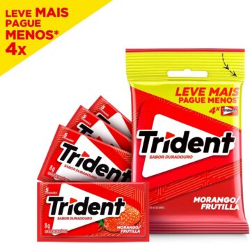 Pack Goma de Mascar Morango Trident Pacote 32g 4 Unidades