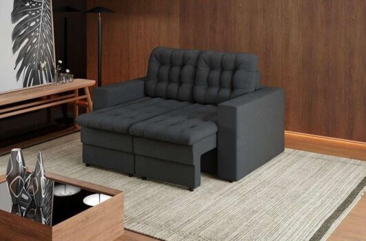 Sofá 2 Lugares Retrátil Lubeck Plush Suede Grafite 140 cm