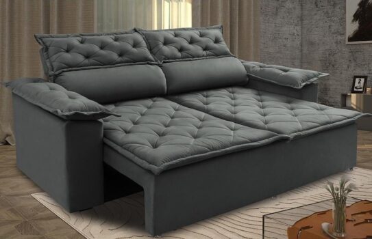 Sofá 3 Lugares Retrátil e Reclinável Cama inBox Compact 1,80m Velusoft Cinza