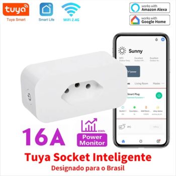 Tuya 16A Brazil Standard WiFi Smart Plug with Power Monitor, Smart Life APP Smart Socket Voice Work for Google Home Alexa