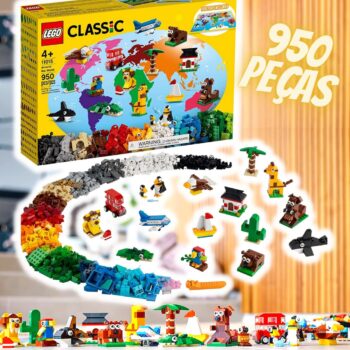 11015 LEGO Classic Ao Redor do Mundo; Kit de Construção; 15 Brinquedos para Crianças (950 peças)