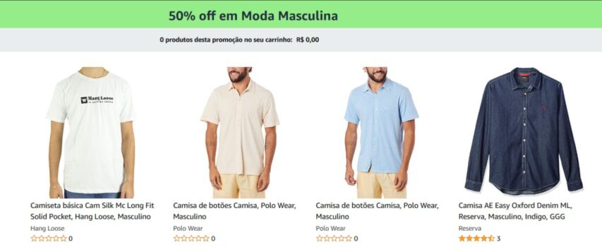 50% OFF em Moda Masculina