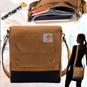 Carhartt, Bolsa tiracolo durável e ajustável com aba sobre fecho de pressão, marrom