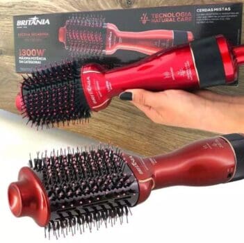 Escova Secadora Britânia Soft BES12 Luz Infrared com Cabo Giratório 1300W Vermelha/Preta - Bivolt