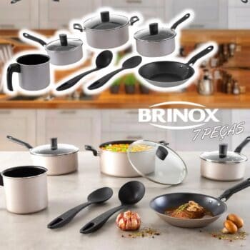 Jogo de Panelas Brinox Antiaderente de Alumínio - Champanhe 7 Peças Dolce