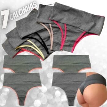 Kit 7 Calcinha Modeladora Cós Alto - Compressão para Barriga Cintura Alta, Sem Costura, Forro 100% Algodão - VIÉRE